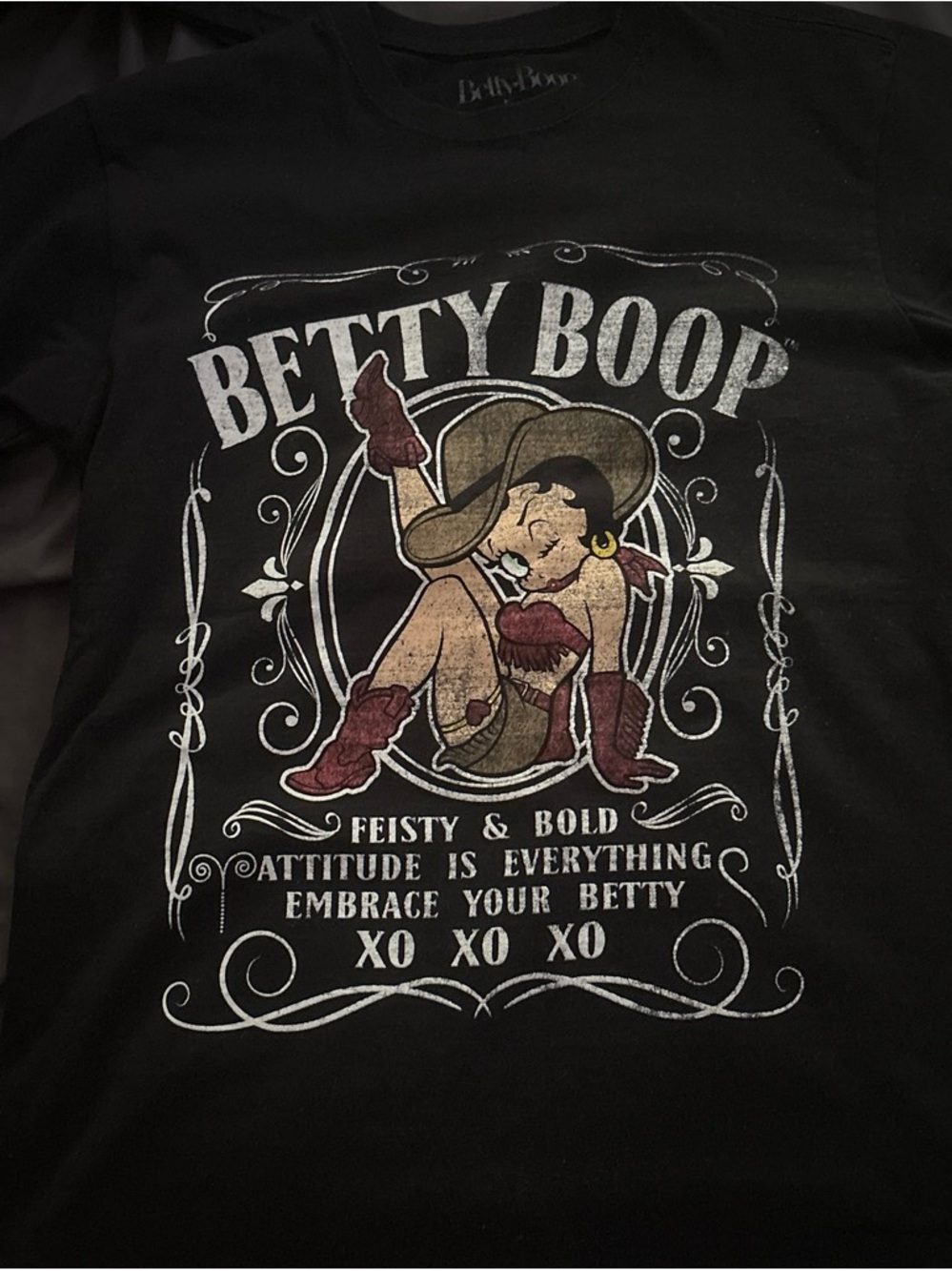 Betty Boop Black Short Sleeve Tee with Red and Tan Graphic